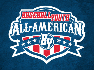 Baseball Youth All-American Logo baseball blue flag little league logo red shield sports star vintage white