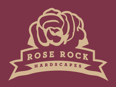 Rose Rock Hardscapes logo cement concrete gold logo maroon rock rose