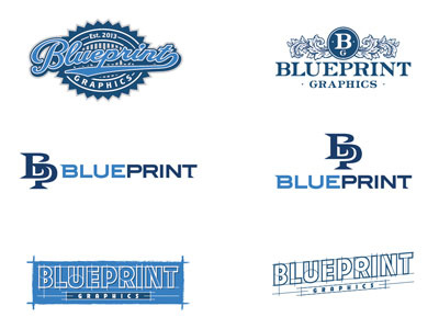 Blueprint Graphics blue crest logo printer printing variations wordmark