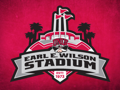UNLV's Earl E. Wilson Stadium Logo athletics baseball black college flags las vegas nevada palm trees red stadium university unlv