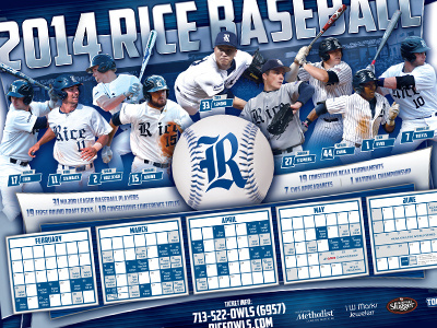 2014 Rice Baseball Poster baseball blue college ncaa poster rice schedule silver university