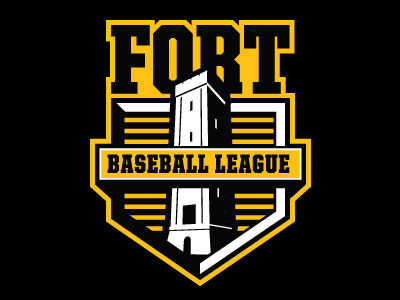 Fort Baseball League logo baseball black fantasy league logo sports tower white yellow