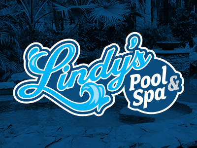 Lindys Pool & Spa Logo blue cyan lindys logo pool script spa splash swim water
