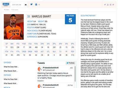Player Profile page for ProBasketballDraft.com basketball college design hoops nba ncaa player profile website