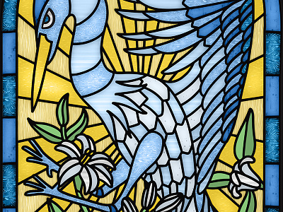 Blue Heron  Stained Glass Window