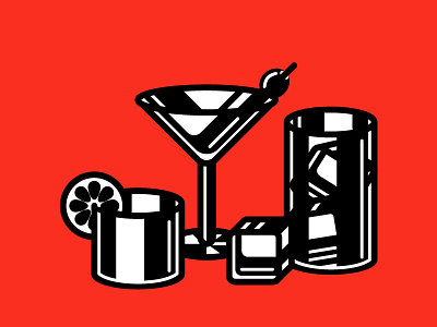 Liquor Glasses black and white cocktail gin glitch illustration liquor martini mid century modern minimal modern