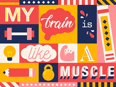 My Brain is Like a Muscle background flatdesign illustration lettering typography