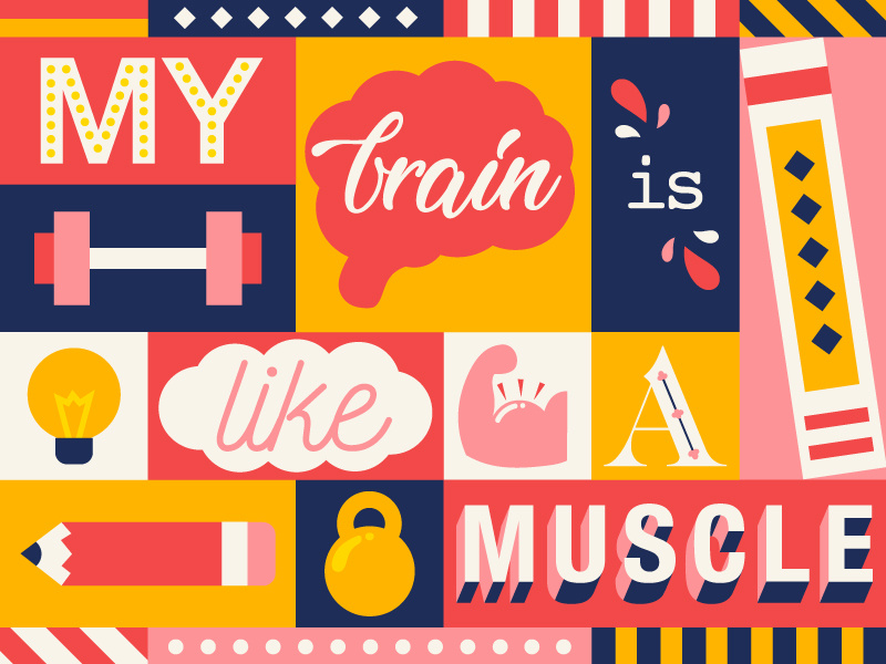My Brain is Like a Muscle background typography lettering flatdesign illustration