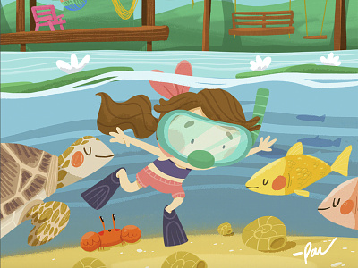 Bacalar cartoon character color cute design fish illustration lagoon lake turtle water
