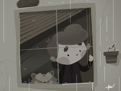 Bad Day bad boy cartoon cat character cloud color cute day design illustration rainy sad sadness shutters window