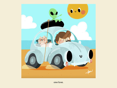 How soon is now? alien beach car cartoon cat character chevy color cute design drive illustration love ride sand sun vocho