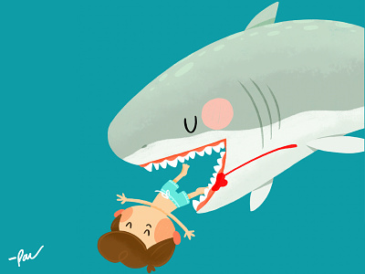 Fear attack blood cartoon character color cute design fear illustration shark