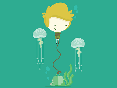 Rock Bottom blood boy cartoon cute design illustration jellyfish murders