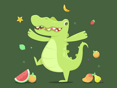 Alligator animals australian cartoon character design friends fruits vector