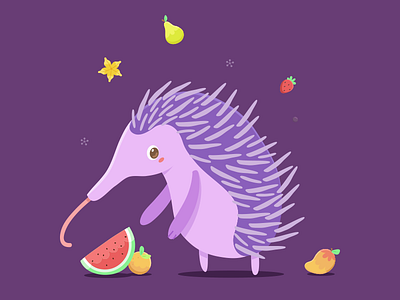 Echidna animals australian cartoon character design friends fruits vector