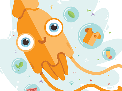 Calamari animal character color design illustration product water