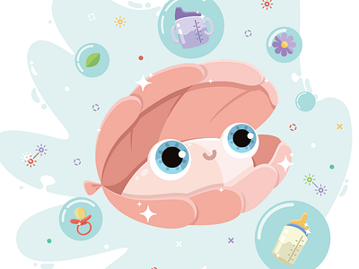 Clam animal character color design illustration product water