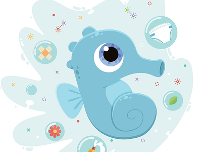 Seahorse animal character color design draw illustration product vector water