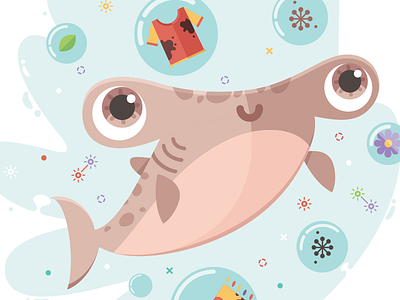 Shark animal character color design draw illustration product vector water