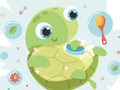 Turtle animal character color design draw illustration product vector water