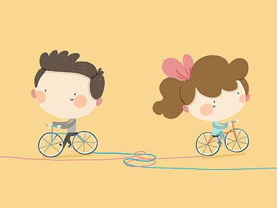 Entwined bicycle cartoon character color cute design doodle illustration