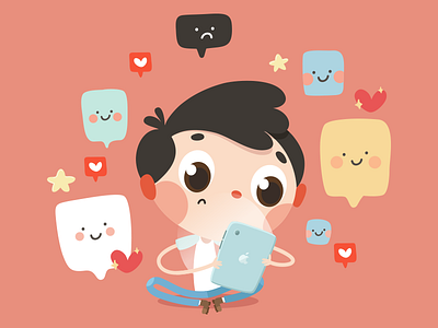 Likes cartoon character color cute design doodle illustration internet media social vector