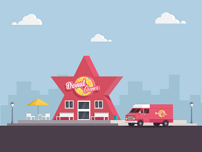 Storefront Illustration donuts geometry illustration restaurant shop star store truck van