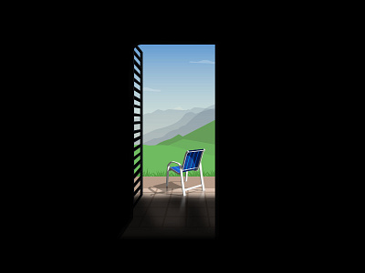 A view of the Mountains chair dark door illustrator landscape mountains silhouette sky