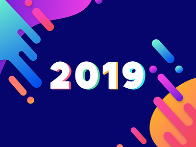 Daily UI Challenge 14 - New Year 2019 2019 celebrate colorful dailyui design end of year gradiant greeting happu new year illustration modern illustrations new year 2019 numbers