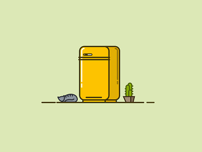 Refrigerator Illustration cactus cat plant refrigerator vintage