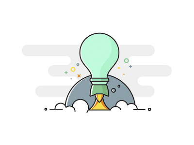 Startup Launch boost bulb cloud idea illustration launch rocket space startup vector