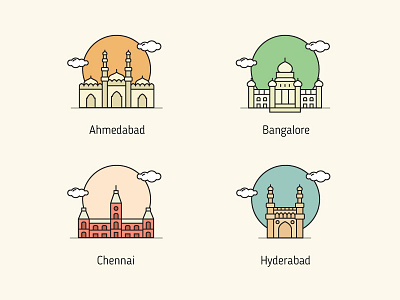 Indian Cities cities design icon illustration india indian monuments vector