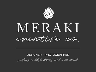 Meraki Creative Co black and white branding clean graphic design logo logo design minimal minimalism monstera photographer plant type