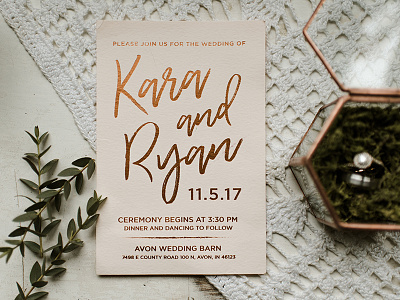 Wedding Invite - K+R blush foil invite letterpress minimal paper print rose gold wedding