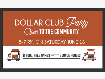 Dollar Club Party bounce house food truck fun minimal modern script simple summer typography