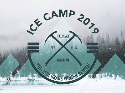 Ice Camp badge clean graphic design ice ice pick illustrated logo illustration minimal retreat shirt design student student retreat winter