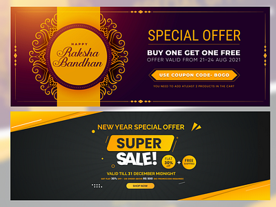 Banner Design For Special Offer banner code coupon design discount festive figma graphic design illustration new year off offer photoshop rakhsha bandhan sale special offer ui yellow