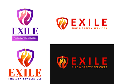 Logo for Fire & Safety Services Company black branding burn design exile figma fire flames graphic design illustration illustrator logo photoshop red safety services shield ui vector