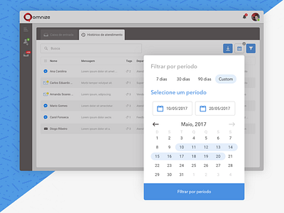 Omnize - Filters blue calendar filter interface ios message modal platform responsive ui