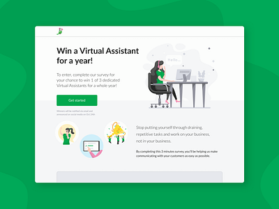 tawk.to Survey Landing Page app branding call to action chat chat app clean faceless green grey illustration landing page prize survey surveymonkey tawk.to white win
