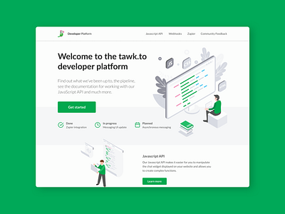 tawk.to Developer Plataform api blog brand chat dashboard develop developer documentation isometric illustration javascript livechat mobile platform talk tawk tawk.to uidesign webhook webhooks zapier