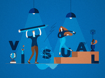 Working on Design blue design duotone flat illustration lights minimal people texture visual working