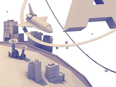 Space Colony 3d architecture buildings c4d cinema 4d city colony habitat illustration low poly lowpoly model orbit planet render satellite ship shuttle space town