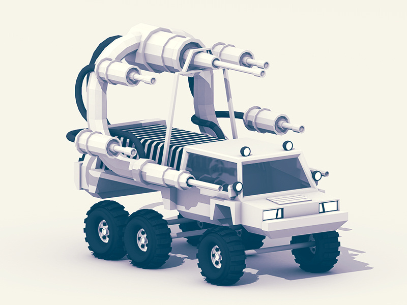 Battle Truck lowpoly ao model render 3d cinema 4d c4d stripes tubes war attack army wheels tires polygons arsenal guns rover land vehicle truck weapons warfare
