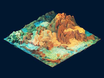 Island 3d ao c4d cinema 4d cliff geometry grass hills island iso isometric land landscape low poly lowpoly mountains ocean peninsula render water