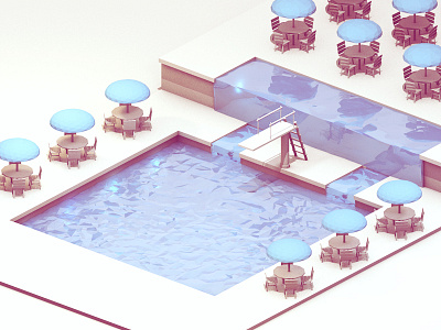 Swimming Pool 3d c4d chairs cinema 4d diving board model pool render swimming pool umbrella water