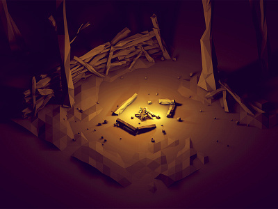 Campfire 3d camp fire campfire cinema 4d fire landscape low poly lowpoly render trees woods