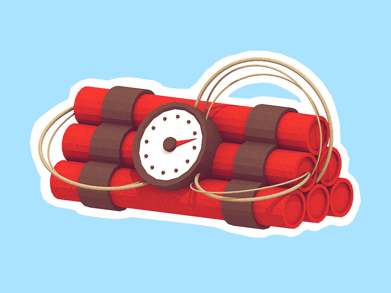 Kaboom! dynamite sticks clock wire sticker tnt dynamite model 3d render acme low poly lowpoly