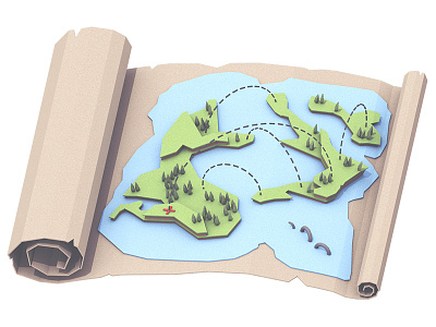 Treasure Map 3d islands low poly lowpoly map monster ocean render sea treasure treasure map