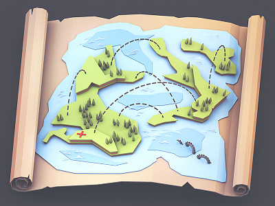 Treasure Map [Final] 3d c4d islands low poly lowpoly map monster ocean render sea treasure treasure map